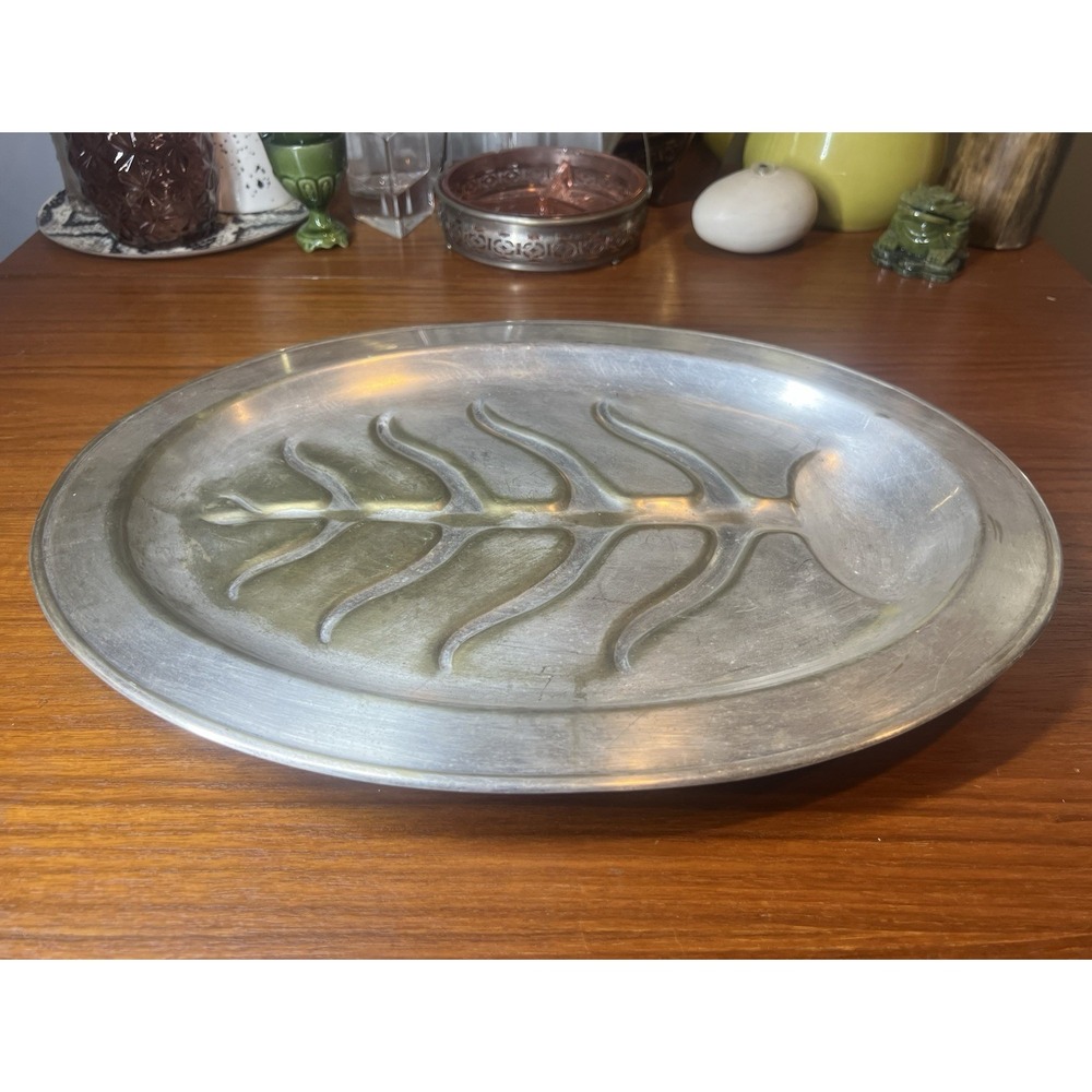 VTG MCM Crescent Silver-plated Oval Carving Serving Platter w/‎ Tree of Life